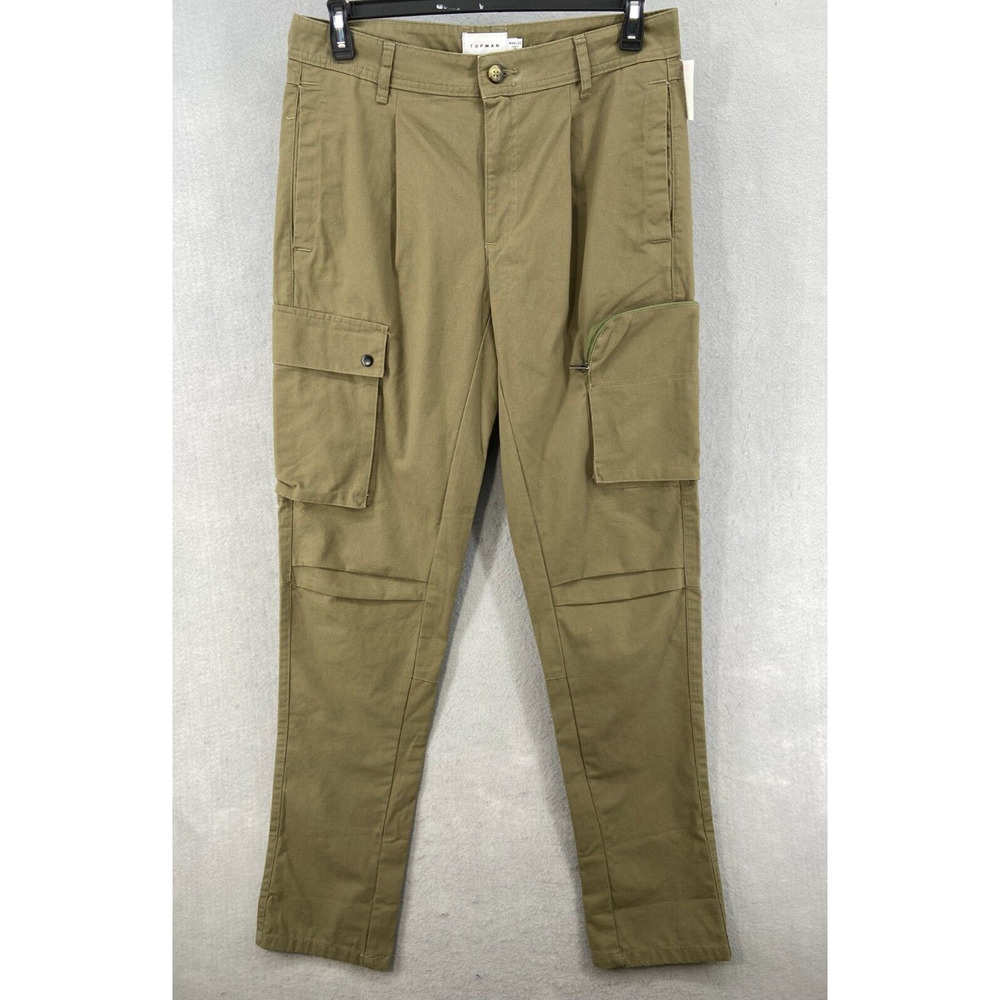 TopMan‎ Pants Men Sz 34x32 Tan Cargo Pockets Zip Skinny Reinforced Leg